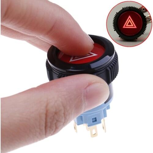 22mm Device Switch Car Button Double Flash Switch Start Button 12V/24V With Light Self-Locking Warning Symbol Button