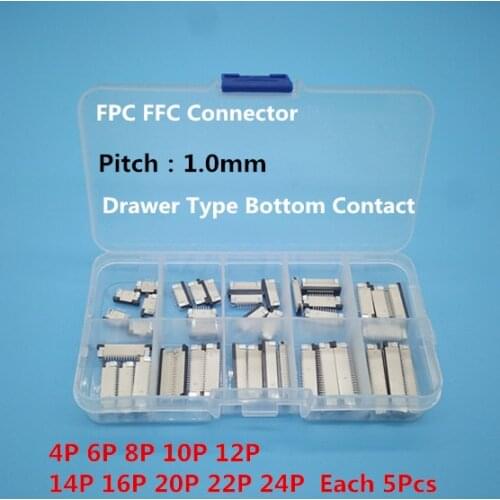 50pcs FFC FPC connector 1.0mm 4/6/8/10/12/14/16/18/20/22 Pin Bottom Contact Flat Cable Connector Socket Sets