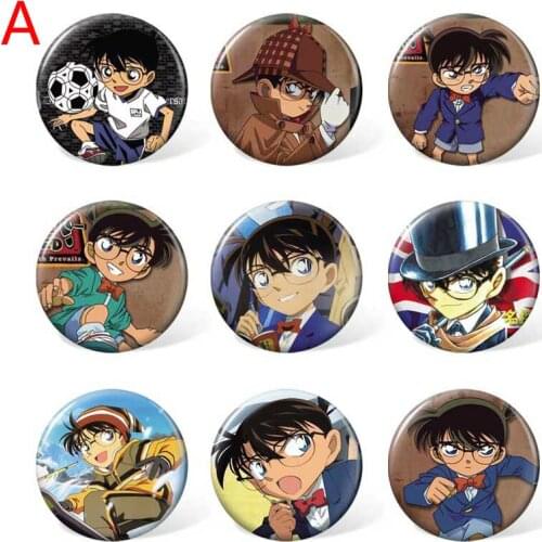 9pcs 58mm Detective Conan Kudou Shinichi Jimmy Kudo Cartoon Badge Anime Round Brooch Pin