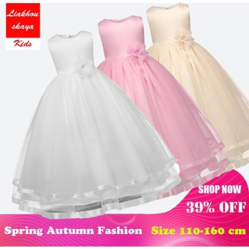 Liakhouskaya 2018 New Teenagers Wedding Tulle Lace Long Girls Dresses Elegant Princess Party Costume Kids Cotton Party Clothing