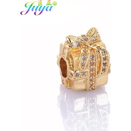 Micro Pave Zircon Beads Gold/Rose Gold Candy Gift Box Charm Beads Accessories For Women Panora Jewelry Making