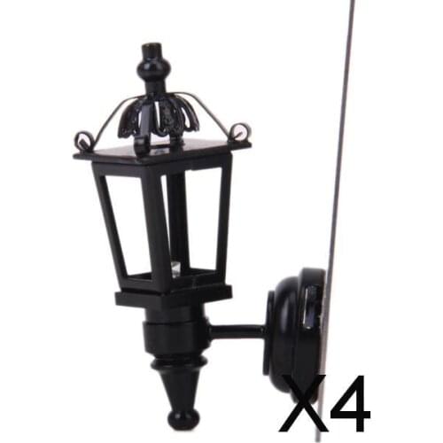 4xBlack Metal 1:12 Dollhouse Miniature LED Wall Lamp Model