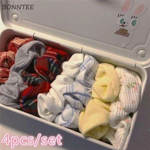 4pcs/set Headwear Women Fashion Korean School Girls Ponytail Holder Simple Plaid Elegant Ladies Elastic Hair Bands Sweet Gift