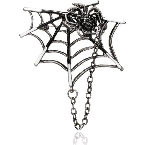 Retro Black Spider Rhinestone Brooch Exaggerated Spider Web Chain Pin Mens and Womens Suits Knitted Fashion Collar Accessories