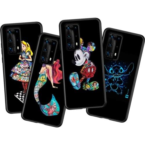 Disney Princess Marvel Soft TPU Silicone For Huawei P40 P30 P20 Pro P10 P9 P8 Lite RU E Mini Plus 2019 2017 Black Phone Case