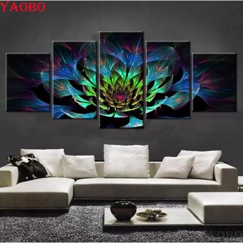 5D diy Diamond Embroidery sale 5 Pieces Abstract flower Diamond Painting Full SquareRound Drill Mosaic diamond cross stitch kit