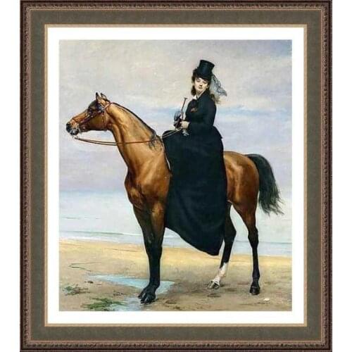 Gold Collection Lovely Counted Cross Stitch Kit Art-Goblen Lady on horseback Beauty Woman riverside horse 9117