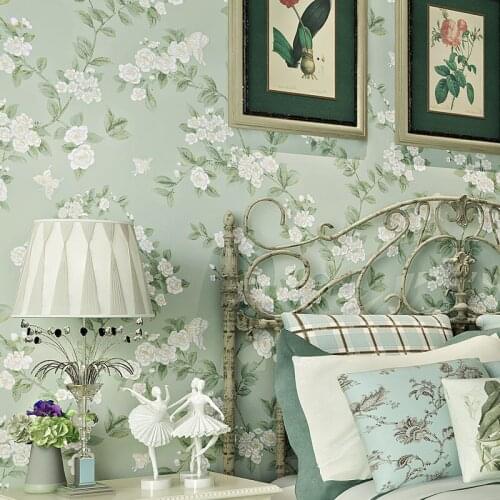 Beibehang fresh flowers nonwoven wallpaper warm living room bedroom wallpaper backdrop wallpaper light green countryside