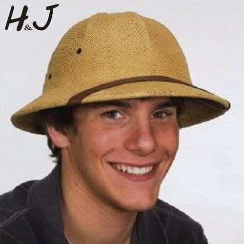 Novelty Toquilla Straw Helmet Pith Sun Hats For Men Vietnam War Army Hat Dad Boater Bucket Hats Safari Jungle Miners Cap 56-59CM