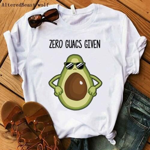 New summer women avocado print Zero Guacs Given cartoon t shirt women short sleeve harajuku clothes female vogue o neck t shirt
