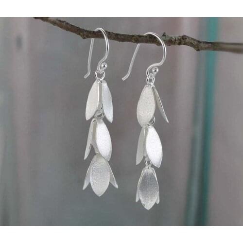 New Vintage Silver-plated Catkins Long Silver Earrings Women Plain Silver Earrings Tassel Earrings Fashion Jewelry 2021
