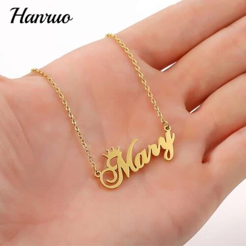 Personalized Custom Your Name Necklace Stainless Steel Crown Charm Necklaces For Women Anniversary Gift Choker Necklace Jewelry