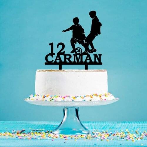 Personalized Football Topper Kids Playing Football Silhouettes For Football Fans Birthday Cake Decoration Cake Topper YC159