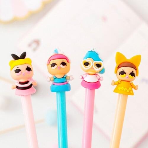24 Pcs Creative Cartoon Cute Doll Gel Black Pen Creative Student Office Stationery Wholesale Kawaii School Supplies