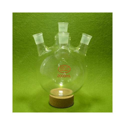 2000ml,24/29,4 Neck,Round Bottom Glass Flask,2L,Single Neck,Lab Chemistry Vessel