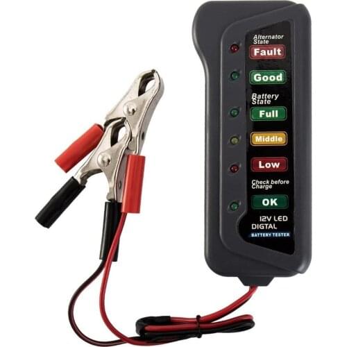 Car Battery Tester 6 LED Indicators Digital 12V Multi Functions Alternator Tester for Car Motorbike