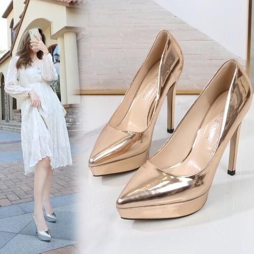 Punk Queer Trans Mens Heels Metallic Pumps Drag Queen Platform Big Size 35-46 Pointed Toe Party Club Large Silver Women Shoes