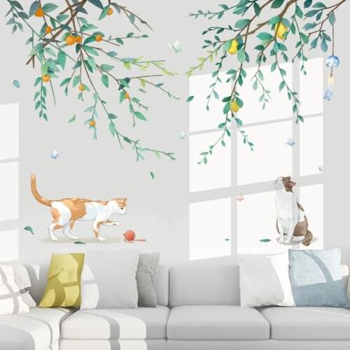 Creative Ins Plant Wall Stickers Cat Living Room Sofa TV Backdrop Decal Bedroom Decoration PVC Self-adhesive Wallpaper Mural