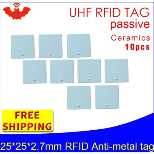 UHF RFID anti metal tag 915mhz 868mhz Alien Higgs3 EPC 10pcs free shipping 25*25*2.7mm small square Ceramics passive RFID tags