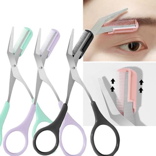 Eyebrow Trimmer Scissors Comb Stainless Steel Brow Hair Scissors Clips Shaping Razor Grooming Trimmer 1Pcs Makeup Accessories