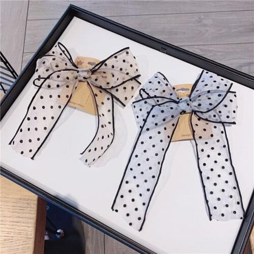 Women Elegant Fashion Wave point bow Hair Clip Headdress Elegant lace Spring Clip Hairpin Headwear Handmade Hari Accessories