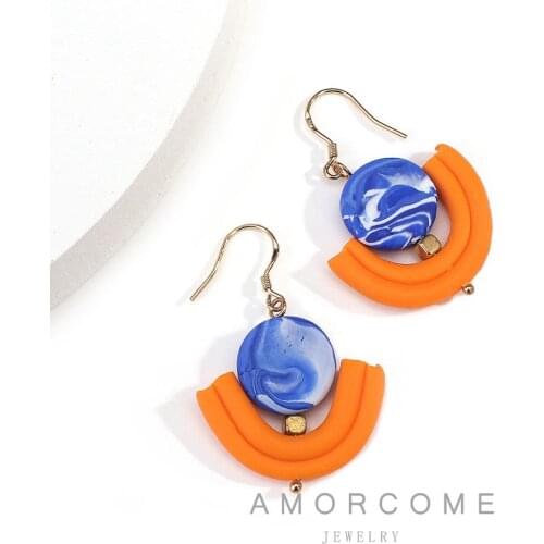 AMORCOME 2020 Chic Geometric U Style Polymer Clay Drop Earrings for Women Mixed Color Handmade Hook Earrings Fashion Jewelry