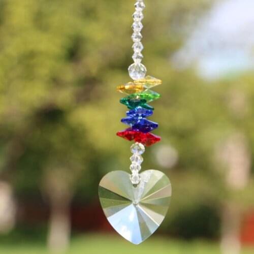 1PCS Rainbow Crystal Heart Suncatcher Hanging Feng shui Prism Pendant Window Home Decoration