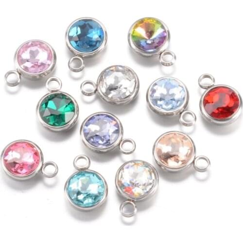 25pcs 304 Stainless Steel Crystal Glass Rhinestone Charms Faceted Flat Round for Jewelry Making DIY Bracelet Necklace 14x10x7mm
