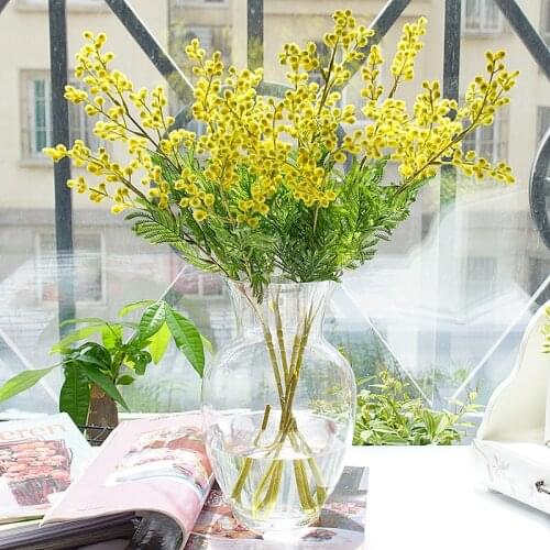 3 forks Acacia beans Artificial flowers Single branch fake Plants diy home flower arrangement wedding party hall decoration