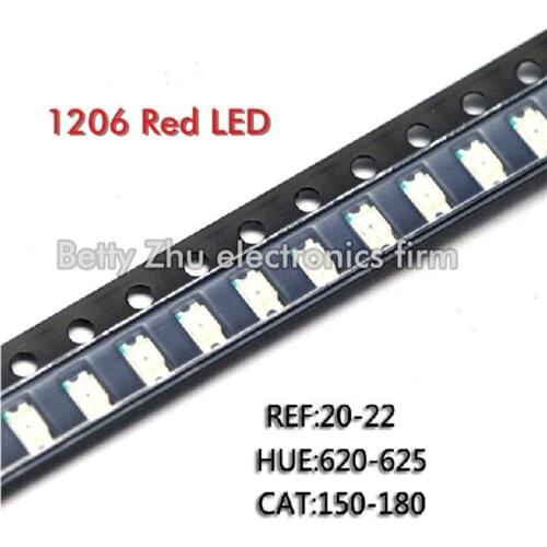 50PCS/LOT 1206 red SMD LED bright red light-emitting diodes 3216