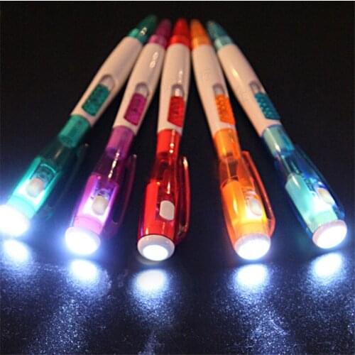 500pcs new unique ballpoint pen led light flashlight pen multi-function ball-point pen school office supplies studediamond pen