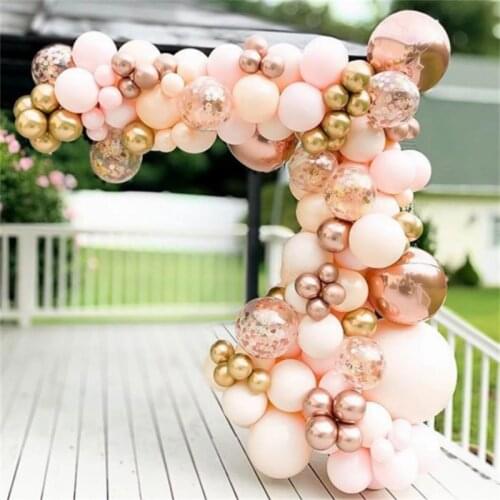 96Pcs Macaron Orange Balloon Decoration Garland Arch Kit Chrome Rose Gold 4D Balloon Wedding Birthday Party Decor Baby Shower