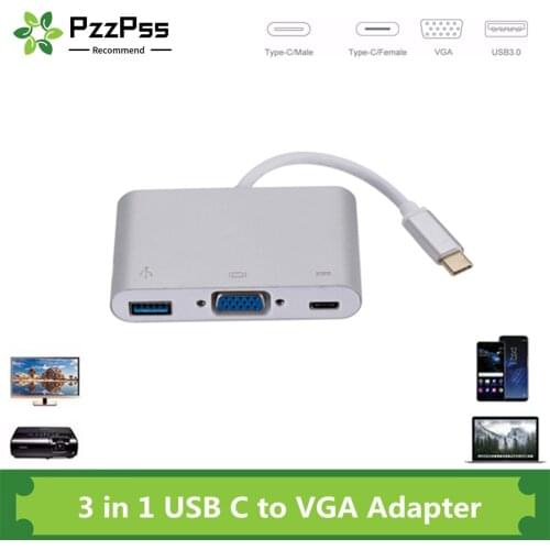 PzzPss USB C to VGA Type c to VGA 3 in 1 Converter Adapter Typec to vga VGA/USB 3.0/Type-C Aluminum For Apple Macbook Adapter