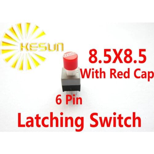 FREE SHIPPING 100PCS 8.5X8.5 6Pin 6P Latching Switch With 100pcs RED Cap