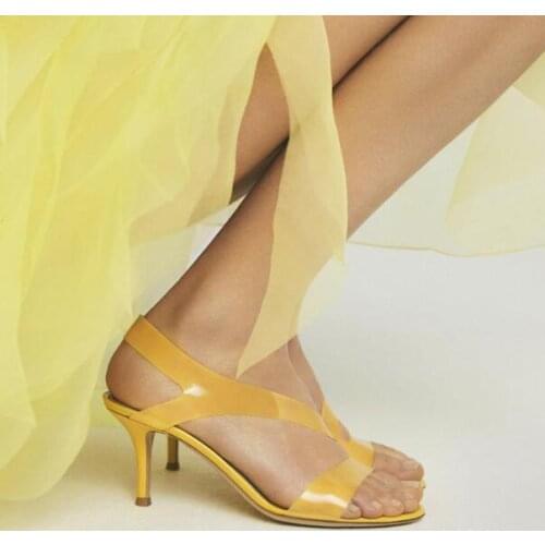 Dipsloot New Candy Color Red Yellow Black Pink Nude White TPU High Heel Sandals Woman Cuts Out Slip On Casual Peep Toe Sandals
