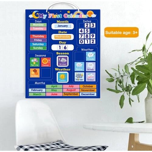 Kids Magnetic Calendar Time Month Date Day Season Weather Learning Chart Board Early Educational Toy for Boys Girls Home School