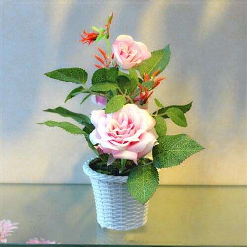 Home Furnishing fashion jewelry ornaments crafts retro rattan personality three head curling rose pot simulation