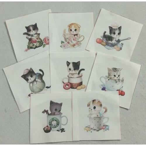 Cute 8pcs Small Cup Cat Printed Cotton Canvas Fabric telas Patchwork tissu for sewing coinbag DIY Handmade fabric Home Decor