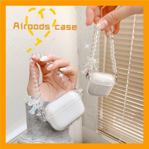 Cute Bear Crystal Keychain For AirPods 1 2 Pro Box Cute Soft Silicone Wireless Bluetooth Earphone Protect Cover Headphones