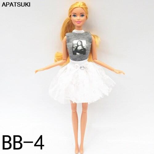 Fashion Doll Clothes Set For Barbie Doll Outfits Grey Shirt Top White Tutu Dress Skirt 1/6 Dolls Accessories Toys For Children