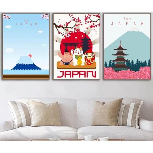 Cartoon Japanese Landscape Poster Prints Visit Japan Travel Art Canvas Painting Wall Picture For Living Room Oriental Home Decor