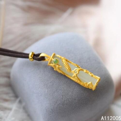 KJJEAXCMY Fine Jewelry 925 Sterling Silver Inlaid Natural Gemstone White Jade Women Men Pendant Necklace Vintage Support Test