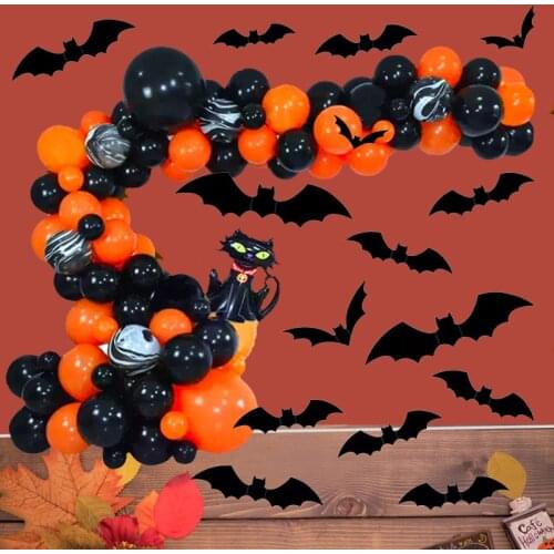 Orange Black Balloon Arch Halloween Balloons Garland Kit Bat Stickers Foil Balloons Halloween Party Decoration Home Decor