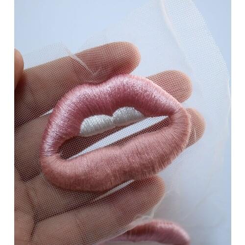 1pc embroidery lip patches for clothing 3D mouth embroidered sew on Patches DIY parches Embroidery appliques pink parch ropa