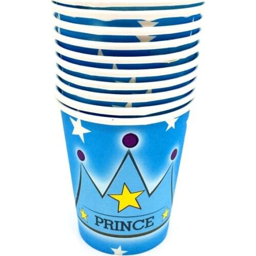 Blue Prince Crown Theme Disposable Tableware Cup Supplies Party Decoration Cup Boss baby Supplies Birthday Decoration Cup10pcs