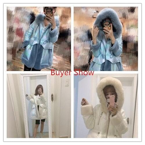 Real Fur Coat Female Sheep Shearling Down Jacket Winter Coat Women Fox Fur Collar 100% Wool Coats Manteau Femme MY4589