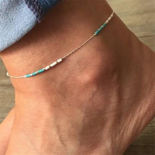 Beach Anklet/ Stretch Anklet Bracelet Turquoise Oasis Anklet Foot Jewelry for Women Boho Style Beaded Surfer Anklet 20+5cm