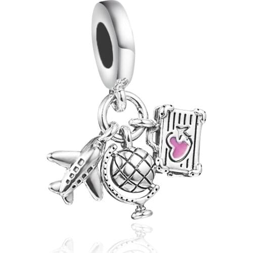 Fits Pandora Bracelet Airplane, Globe & Suitcase Charms Original 925 Sterling Silver Beads for Jewelry Making 2021 Summer New