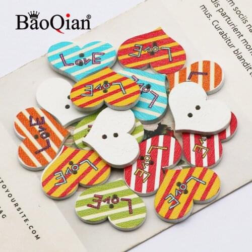 50pcs/lot Natural Wooden Heart-Shaped 2 Hole Buttons 19x25mm Handmade Clothing Decoration Scrapbook Diy Home Sewing Accessories