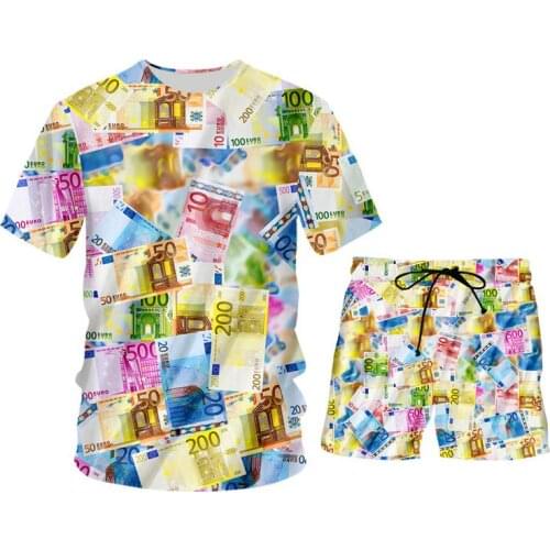 Plus Size S-6XL Mens 2 Piece Set Tracksuit 3d Money Print T-Shirt+Shorts Suits Jogging Sweatsuit Sets Customize Unisex Clothes